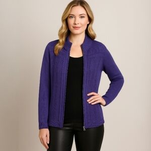 Christopher & Banks Deep Purple Zip Up Cardigan 100% Cotton Size XL